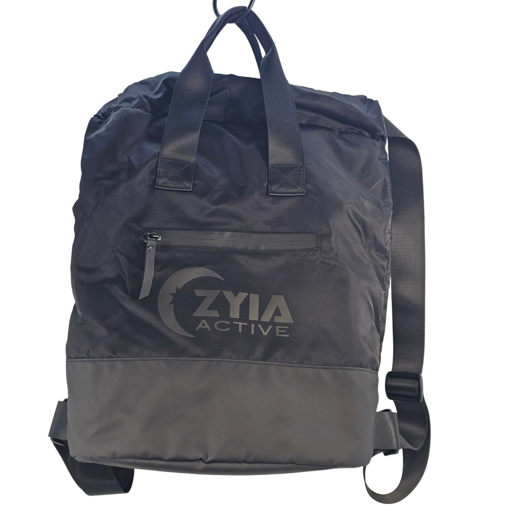 Zyia Active‎ Black Nylon Foldover Backpack Convertible Tote Bag